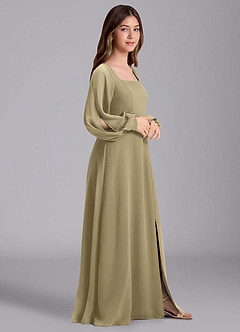 Azazie Bondi Junior Moss Green A-Line Blouson Chiffon Dress image4