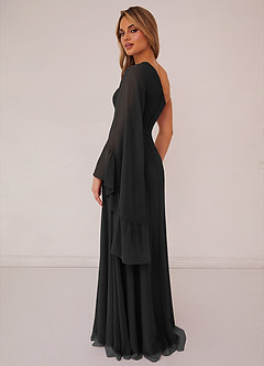 Barbie ♥ Azazie Bridesmaid Dresses Black A-Line Long Sleeve Chiffon Dress image2