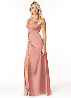 Azazie Marchella Bridesmaid Dresses Rosette A-Line Corset Stretch Satin Dress image4