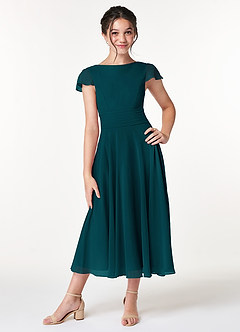 Azazie Payton Junior Pine A-Line Bow Chiffon Dress image1