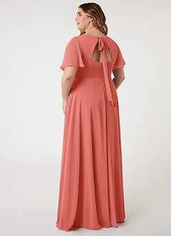 Azazie Kimber Robes de demoiselle d'honneur Robe Trapèze en Mousseline de soie Manches à volants Rose Saumon image8