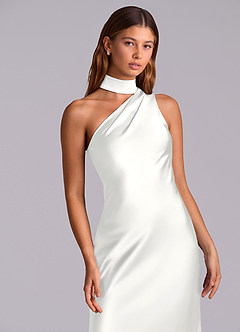 Azazie Seona Morsiusneito Mekot Mrenneito Yksi olkapää Joustava satiini Lattian pituus Pukeutua image2