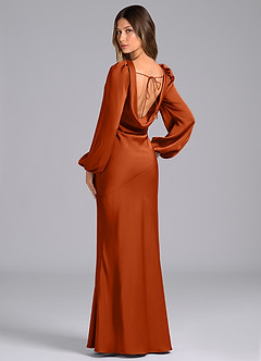Azazie Rylina Bridesmaid Dresses Burnt Orange Mermaid Long Sleeve Stretch Satin Dress image5