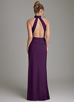 Azazie Gracelynn Vestidos de damas de honor Vestido de Uva de Satén Elástico de Corte Recto con Plisado image8