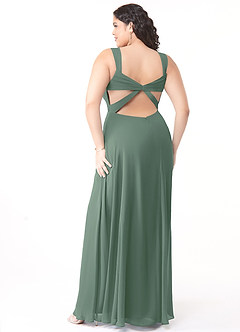 Azazie Nahrin Brautjungfernkleider A-Linie V-Hals Gefaltet Chiffon Kleid Eukalyptus image10