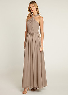 Azazie Jacey Final Sale Taupe A-Line Pleated Chiffon Dress image6