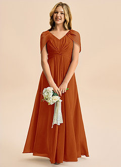 Azazie Emma Junior Robe Trapèze en Mousseline de soie Plissée Paprika image3