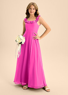 Azazie Callie Junior Abito A-Line in Chiffon Increspato Fucsia image6