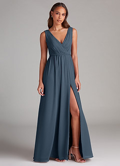 Azazie Tanicia Abiti da Damigella Abito A-Line in Chiffon Plissettato Blu Nettuno image4