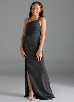 Azazie Eren Junior Robe Fourreau en Satin extensible Plissée Noir image1