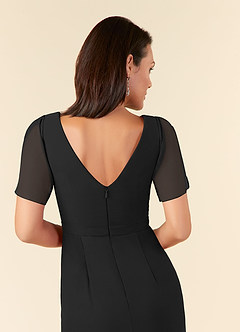 Azazie Marianne Mother of the Bride Dresses Black Sheath V-Neck Pleated Chiffon Dress image6
