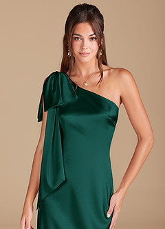 Azazie Capri Vestidos de damas de honor Vestido de Pino de Satén Metálico de Corte Recto con Hombro unilateral image5