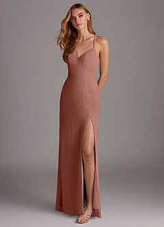 Azazie Manila Bridesmaid Dresses Cedar Rose Sheath V-Neck Chiffon Dress image3