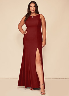 Azazie Rogue Bridesmaid Dresses Terracotta Mermaid Scoop Side Slit Stretch Crepe Dress image7