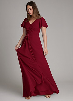 Azazie Kaya Final Sale Burgundy A-Line Pleated Chiffon Dress image6