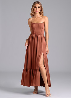 Azazie Leilana Bridesmaid Dresses Clay A-Line Corset Stretch Satin Dress image3
