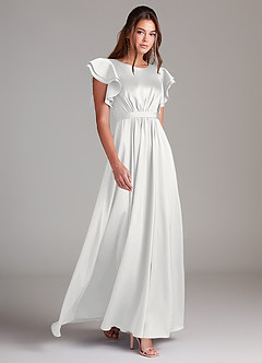 Azazie Daphne Modest Bridesmaid Dresses A-Line Ruched Stretch Satin Floor-Length Dress image3