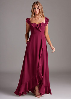 Azazie Lyra Bridesmaid Dresses Burgundy A-Line Chiffon Convertible Dress image3