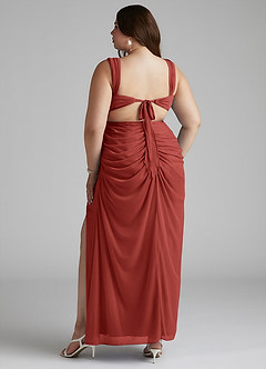 Azazie Jesaphine Bridesmaid Dresses Terracotta Sheath Ruched Mesh Dress image10