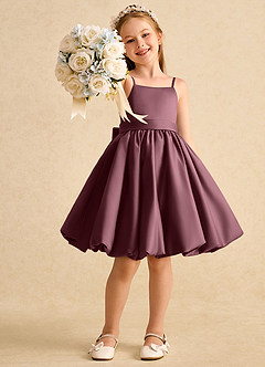 Azazie Davine vestidos de niña de las flores Vestido de Sangrado de Satin Mate de Corte En A con Tirante Espagueti image7