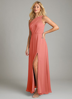 Azazie Phaedra Jurken voor bruidsmeisjes Jurk van Chiffon met A-Lijn One-Shoulder Zalm Roze image5
