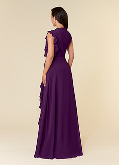 Azazie Narine Mother of the Bride Dresses Grape A-Line High Neckline Pleated Chiffon Dress image4
