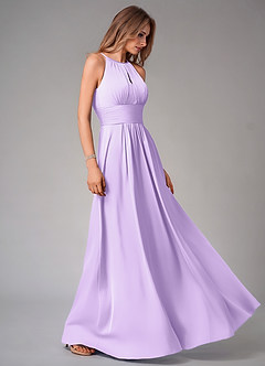 Azazie Bonnie Robes de demoiselle d'honneur Robe Trapèze en Satin extensible Plissée Lilas image4