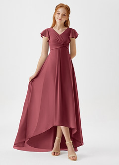 Azazie Breanne Junior Vestido de Merlot de Gasa de Corte En A image2