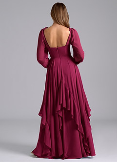 Azazie Karan Abiti da Damigella Abito A-Line in Chiffon Maniche Lunghe Borgogna image2