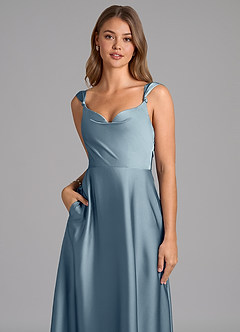 Azazie Beatrice Bridesmaid Dresses Dusty Blue A-Line Sweetheart Neckline Stretch Satin Dress image7