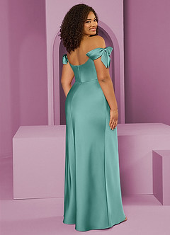Barbie ♥ Azazie Bridesmaid Dresses Aqua Sheath Off the Shoulder Stretch Satin Convertible Dress image9