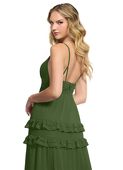 Azazie Rachel Brautjungfernkleider A-Linie Chiffon Kleid Olivgrün image5
