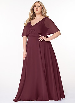 Azazie Pamela Bridesmaid Dresses Cabernet A-Line V-Neck Pleated Chiffon Dress image6