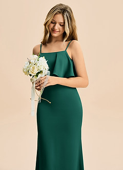 Azazie Galene Junior Abito Sirena in Raso Elasticizzato Smeraldo image5