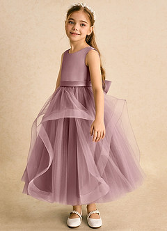 Azazie Vana Abiti da Ragazza di Fiori Abito Principessa in Tulle Fiocco Rosa Polverosa image5