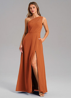 Azazie Phaedra Bridesmaid Dresses Cinnamon A-Line One Shoulder Chiffon Dress image3