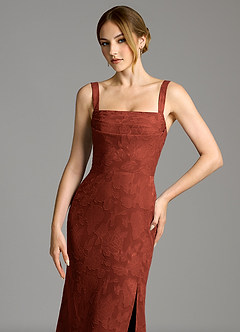 Azazie Brandi Final Sale Terracotta Mermaid Pleated Floral Burnout Dress image6
