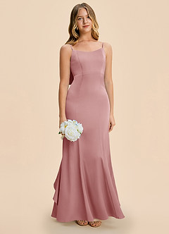 Azazie Lioren Junior Dusty Rose Sheath Bow Stretch Satin Dress image2
