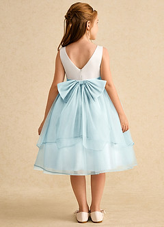 Azazie Rene Blumenmädchenkleider A-Linie Schleifen Tüll Kleid Elfenbein Seeglas Blau image2