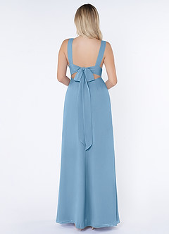Azazie Christiana Bridesmaid Dresses Steel Blue A-Line V-Neck Pleated Chiffon Dress image2