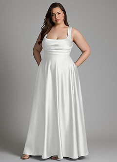 Azazie Azaria Vestidos de madrinha de casamento Vestido Branco de Cetim elástico de Linha A com Corpete image9