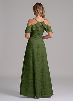 Azazie Dakota Bridesmaid Dresses Olive A-Line Off the Shoulder Floral Burnout Dress image2