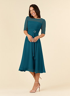 Azazie Naomi Mother of the Bride Dresses Ink Blue A-Line Boatneck Pleated Chiffon Dress image3