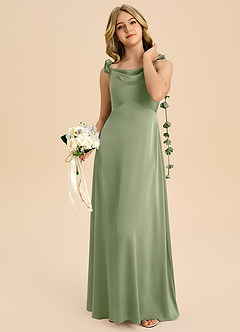 Azazie Gumdrop Junior Pistachio Empire Pleated Stretch Satin Dress image2