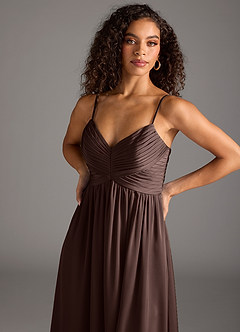 Azazie Alia Abiti da Damigella Abito A-Line in Raso Elasticizzato Plissettato Ganache image3