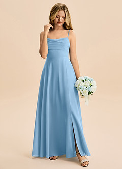 Azazie Bear Junior Steel Blue A-Line Pleated Chiffon Dress image3