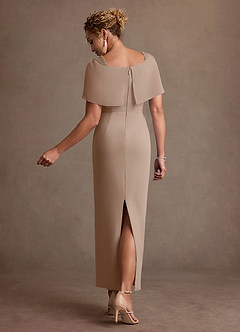 Azazie Deirdre Mother of the Bride Dresses Taupe Column Pleated Stretch Crepe Dress image2
