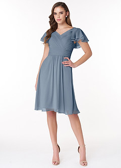 Azazie Hadley Final Sale A-Line Pleated Chiffon Knee-Length Dress image1