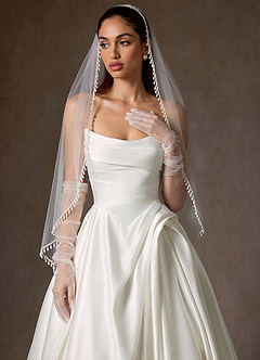 front Fingertip Cascading Pearl Fringe Bridal Cape Veil