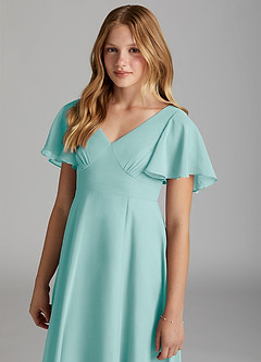 Azazie Kimber Junior Aqua A-Line Pleated Chiffon Dress image6